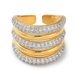 Golden Rack Plating Brass Open Cuff Rings, Cubic Zirconia Wide Ring, Long-Lasting Plated, Lead Free & Cadmium Free, Golden, Inner Diameter: 17mm