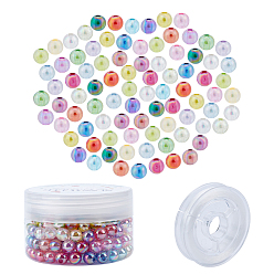 Mixed Color 200Pcs 20 Colors Transparent Acrylic Beads, with 1 Roll Strong Stretchy Beading Elastic Thread, for DIY Children's Day Themed Stretch Making Kits, Mixed Color, 8x7mm, Hole: 2mm