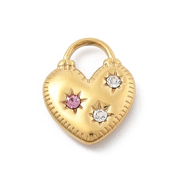 Сердце 304 из нержавеющей стали горный хрусталь подвески, реальный 18 k позолоченный, сердце, 17.5x14x4 мм, отверстие : 6x6 мм