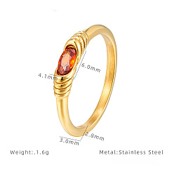 Оранжево-Красный 304 кольца из нержавеющей стали с кубическим цирконием, овальные, золотые, оранжево-красный, размер США 6 (16.5 мм)
