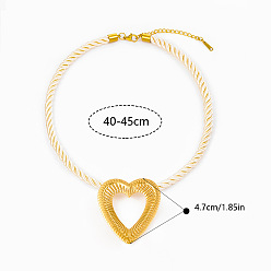 Бежевый Океан 304 подвеска в виде большого сердца из нержавеющей стали, ожерелье из витого акрилового волокна для женщин, золотые, бежевые, 15.75~17.72 дюйм (40~45 см)