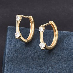 Real 18K Gold Plated Brass Pave Cubic Zirconia Hoop Earrings, Round, Real 18K Gold Plated, 15x3x15.5mm