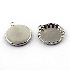 Нержавеющая Сталь Цвет Устойчив к потускнению 304 подвеска-кабошон из нержавеющей стали с открытой задней частью, зазубренные края рамки, плоско-круглые, цвет нержавеющей стали, лоток : 15 мм, 20x17x3 мм, отверстие : 1.5 мм