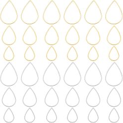 Golden & Stainless Steel Color 36Pcs 6 Style 304 Stainless Steel Linking Rings, Laser Cut, Teardrop, Golden & Stainless Steel Color, 15~25x10~17x0.8~1mm, 6pcs/style