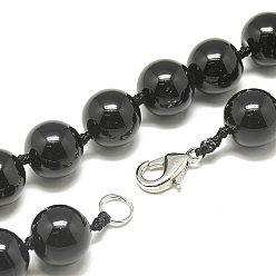 Black Agate Natural Black Agate Beaded Necklaces, with Alloy Lobster Clasps, Round, Dyed, 18.1 inch~18.5  inch(46~47cm), round: 11.5~12mm