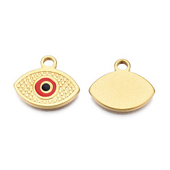 Темно-Красный 304 нержавеющей стальной эмали подвески, реальный 18 k позолоченный, злые глаза, темно-красный, 17x20x2 мм, отверстие : 2.5 мм