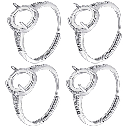 Платина 4шт. латунные регулируемые кольца для настройки, настройки зубчатого кольца, овальные, платина, лоток : 10x8 мм, 11.5 мм, внутренний диаметр: 18 мм