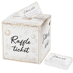 White 1 Set Kraft Paper Lottery Ticket Boxes, Square, with 50 Sheets Cards, White, 15x15x15cm