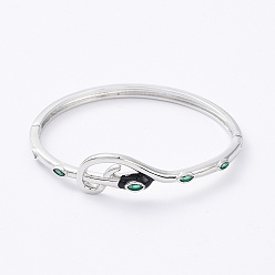 Platinum Cubic Zirconia Snake Hinged Bangle with Enamel, Brass Jewelry for Women, Platinum, Inner Diameter: 2x2-1/4 inch(5.1x5.8cm)
