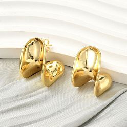 Настоящее золото 18K Изогнутые овальные серьги-гвоздики из латуни, стойки покрытие, долговечный, без кадмия и без свинца, реальный 18 k позолоченный, 24x16 мм