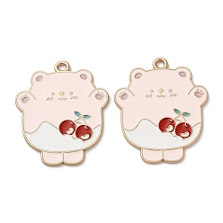 Pink Подвески из эмали и сплава, медведь, золотой свет, розовые, 32x27x1.2 мм, отверстие : 2 мм
