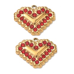 Golden 304 Stainless Steel Rhinestone Pendants, Heart Charms, Ion Plating(IP), Golden, 17.5x21.5x3mm, Hole: 1.5mm