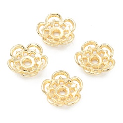 Echt 18 k vergoldet Legierung Perlenkappen, cadmiumfrei und bleifrei, langlebig überzogen, 5-Blütenblatt Blüte, echt 18 k vergoldet, 10.5x3 mm, Bohrung: 1.6 mm