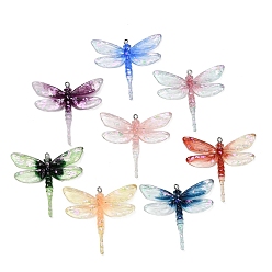 Mixed Color Gradient Color Transparent Resin Big Pendants, Dragonfly Charms, with Platinum Iron Loop, Mixed Color, 47x50x6.5mm, Hole: 1.8mm