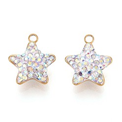 Прозрачный АВ Ионное покрытие (ip) 201 брелоки из нержавеющей стали, звезда, с полимерной глиной горный хрусталь, реальный 18 k позолоченный, ясно AB, 13x11x4.5 мм, отверстие : 1.6 мм