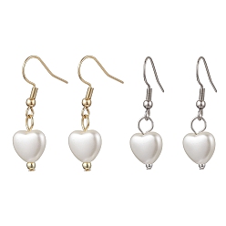 Золотой & Цвет Нержавеющей Стали 2 пары 304 серьги-подвески из пластика и нержавеющей стали с жемчужинами, сердце, золотые и нержавеющая сталь цвет, 33.5x10.5 мм