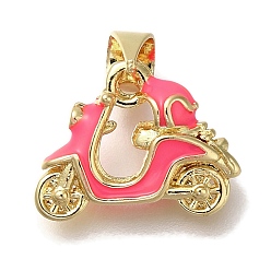 Фуксиновый Подвески из латуни с эмалью в стойку, без кадмия и без свинца, долговечный, реальный 18 k позолоченный, электромобиль очарование, красно-фиолетовые, 12x15x4 мм, отверстие : 3x5 мм