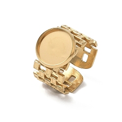 Golden 304 Stainless Steel Cuff Ring Components, Round Bezel Pad Ring Setting, Ion Plating(IP), Long-Lasting Plated, Golden, 18mm, Tray Size: 12mm