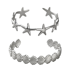 Нержавеющая Сталь Цвет 2 шт. 2 стили браслетов-манжет из нержавеющей стали для женщин, разнообразные, цвет нержавеющей стали, внутренний диаметр: 2~2-1/2 дюйм (5.2~6.5 см), 1 шт / стиль