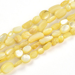 Шампанско-Желтый Натуральный белый стеклянные бусы нити, окрашенные, самородки, шампанское желтый, 5~17x4~17x2~7 мм, отверстие : 0.6 мм, около 41~54 шт / нитка, 14.57~16.14 дюйм (37~41 см)