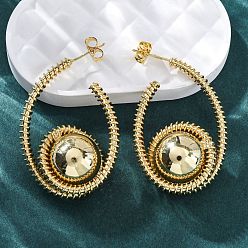 Настоящее золото 18K Спираль с круглыми латунными серьгами-гвоздиками, без свинца и без кадмия, долговечный, стойки покрытие, реальный 18 k позолоченный, 42x16 мм