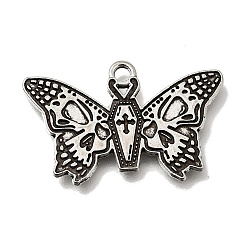 Plata Antigua Colgantes de aleación de estilo gótico tibetano, Mariposa con dije de ataúd, plata antigua, 19x29.5x1 mm, agujero: 2 mm