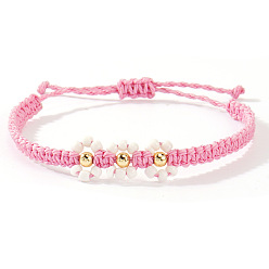 Pink Стеклянные бусины плетеные бусины beacelets, регулируемые женские браслеты из вощеного шнура, маргаритка, розовые, внутренний диаметр: 11 дюйм (28 см)