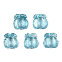 Sky Blue Autumn Theme Spray Painted Transparent Resin Cabochons, Pumpkin, Sky Blue, 9x9x4mm