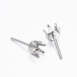 Stainless Steel Color 304 Stainless Steel Stud Earring Settings, Stainless Steel Color, 15x5mm, Tray: 4mm, Pin: 0.8mm