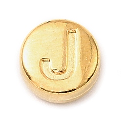 Letter J 304 из нержавеющей стали бусы, плоские круглые с буквы, золотые, буква J, 7x3.5 мм, отверстие : 1.7 мм