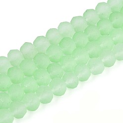 Бледно-Зеленый Нити стеклянных бусин, покрытых матовой краской для выпечки, рондель, граненый(32 граненый), бледно-зеленый, 6~6.5x5 мм, отверстие : 1.2 мм, около 80~85 шт / нитка, 38~40 см