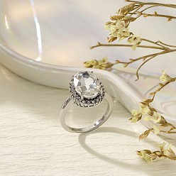 Прозрачный Простые кольца с кубическим цирконием для женщин, со сплавочной фурнитурой со стразами, овальные, прозрачные, размер США 9 (18.9 мм)