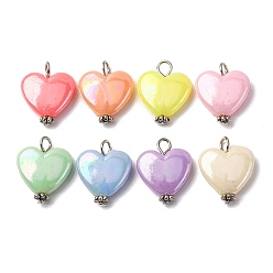 Платина Непрозрачные акриловые подвески, сердце, с железной и тибетской фурнитурой, платина, 19x15.5x5 мм, отверстие : 3 мм