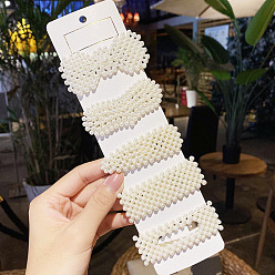 (404) Непрозрачное AB Кислое яблоко Пластиковые наборы заколок для волос из кожи аллигатора с имитацией жемчуга, с железным зажимом, аксессуары для волос для девочек женщин, разнообразные, цветочный белый, 70 мм, 5 шт / комплект