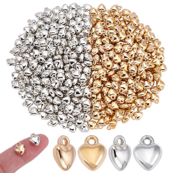 Платиновый & Золотой 400шт 2 цвета ccb пластиковые подвески, сердце прелести, платиной и золотом, 10x8x4 мм, отверстие : 1.5 мм, 200 шт / цвет