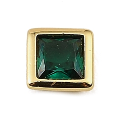 Green Brass Pave Cubic Zirconia Cabochons, Square, Faceted, Pointed Back, Rack Plating, Long-Lasting Plated, Cadmium Free & Lead Free, Real 18K Gold Plated, Green, 5.5x5.5x3mm