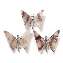 Красный Кварц Минеральные украшения из натурального железистого кварца, с держателем из сплава «бабочка», украшение для домашнего рабочего стола по фэн-шуй, 75~82.5x89~104.5x15~16.5 мм