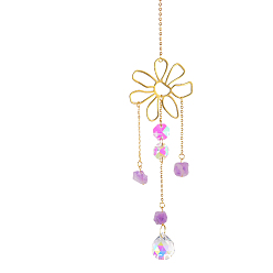 Цветок Железные полые большие подвесные украшения, подвесные ловцы солнца, k9 хрустальное стекло, с латунной фурнитурой , для сада, свадьба, световой орнамент, цветок, 400 мм