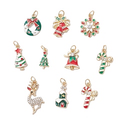 (52) Непрозрачная лаванда Новогодняя тема сплава эмали подвески, со стразами и прыгающим кольцом, разнообразные, разноцветные, 18~29.5x8.5~16.5x3~5.5 мм, отверстие : 4.5 мм, 10 шт / комплект