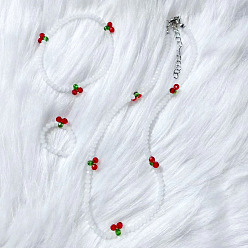 Белый Ожерелья из вишневого стекла, браслеты с подвесками и комплекты колец, белые, 400 мм