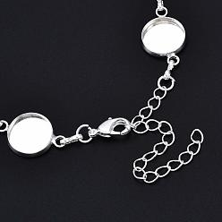 Silver Brass Bracelet Making, Flat Round, Silver, Tray: 12mm, 6-3/4 inch(170mm)