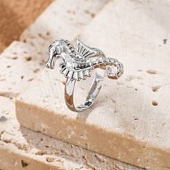 Платина Латунные регулируемые кольца для пальцев, без кадмия и без свинца, морской конек, платина, Морской конек: 25x12.5 мм, внутренний диаметр: 18 мм