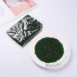 Green 6/0 Glass Seed Beads, Silver Lined Round Hole, Round, Green, 4mm, Hole: 1.5mm, about 6639 pcs/pound