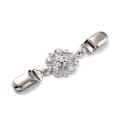 Платина Винтажные зажимы для свитера из сплава, зажим для воротника кардигана, цветок с горный хрусталь, платина, 117 мм