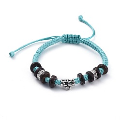 Темно-Голубой Браслеты из плетеной нити, с латунной прокладки Rhinestone, кокосовые бусы и сплавные подвески ссылки, глубокое синее небо, 2-1/8 дюйм ~ 3-3/8 дюйм (5.5~8.5 см)