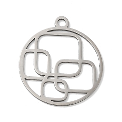 Нержавеющая Сталь Цвет 201 подвески из нержавеющей стали, лазерная резка, плоский круглый с квадратным и прямоугольным шармом, анти-тускнение, цвет нержавеющей стали, 35x30x1 мм, отверстие : 3 мм