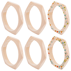 BurlyWood Wood Bangle Makings, for DIY Wood Crafts, Hexagon, BurlyWood, Inner Diameter: 2-5/8 inch(6.65cm)