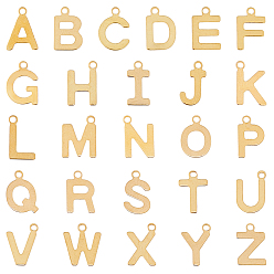 Letter A~Z 104шт 26 стили 201 подвески из нержавеющей стали, алфавит, реальный 18 k позолоченный, Письмо ~ Z, 12~12.6x6~10.1x0.5~0.7 мм, отверстие : 1.2~1.4 мм, 4 шт / стиль