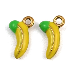Банан Фрукты 304 подвески из нержавеющей стали, с эмалью, ионное покрытие (ip), реальный 18 k позолоченный, банан, 11x8x3 мм, отверстие : 1.5 мм