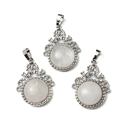 Хрусталь Природного кварца хрустальных подвесок, подвески из горного хрусталя, с реечной обшивкой латунными выводами, без кадмия и без свинца, плоские круглые и цветочные подвески, 34~34.5x25.5~26x8.5~9 мм, отверстие : 8x5.5 мм